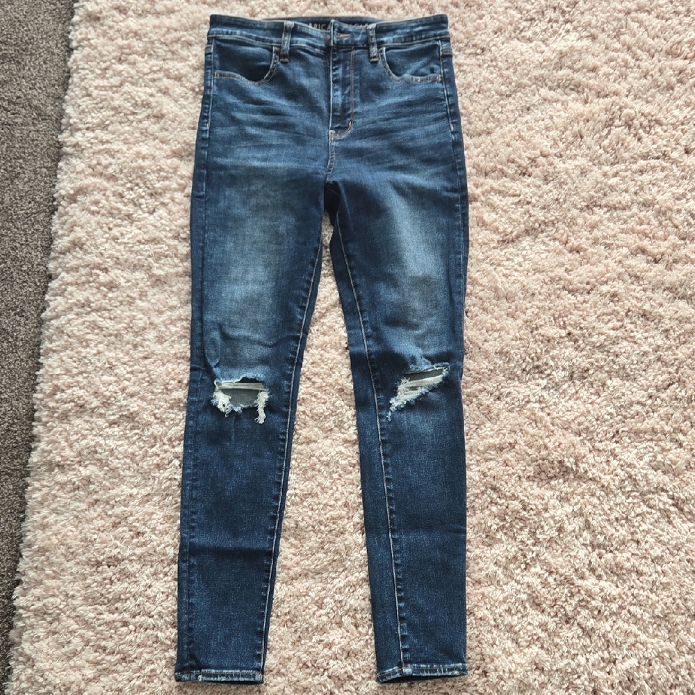 American Eagle Outfitters Dark Blue Ripped Skinny Jeans